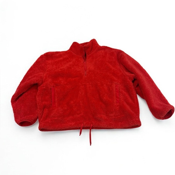 All in Motion Women's High Pile Fleece Half Zip Pocketed Pullover Red Large - Picture 1 of 7